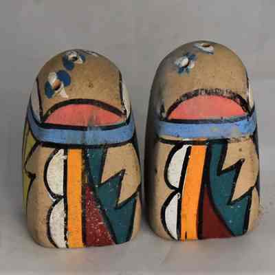 Vintage Pottery Hand Painted Graphics Salt and Pepper Shakers