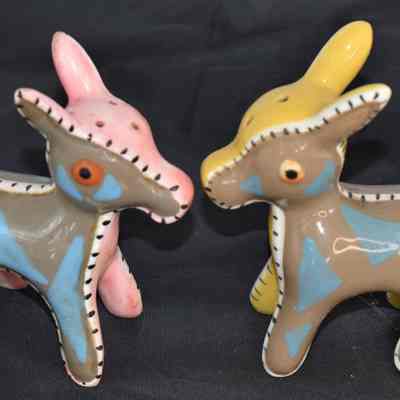Vintage Ceramic Patchwork Donkeys Salt and Pepper Shakers Made in Japan by Nanco