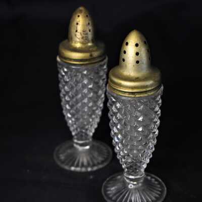 English Hobnail Glass Salt and Pepper Shakers