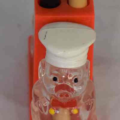 View of front of plastic pig shaker.