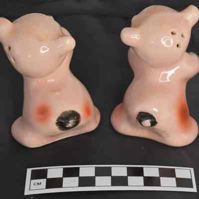Back and size comparison of hugging bears salt and pepper shakers.