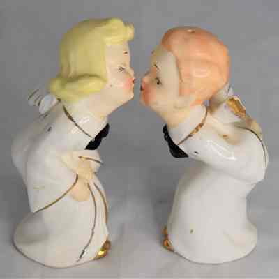 Vintage ceramic kissing angel salt and pepper shakers" 2023.1.72a, and 2023.1.72b.