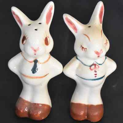 Vintage Ceramic Rabbits Salt and Pepper Shakers