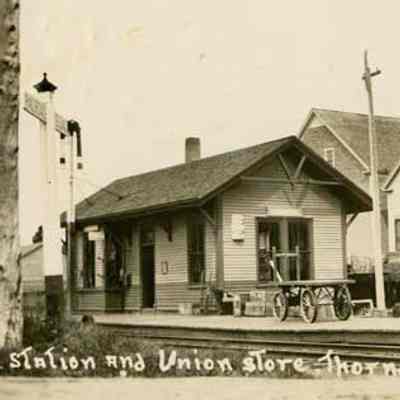 Photo of the station in 1917 in its original location in Thorndike, ME