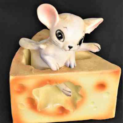 Vintage Lefton Mouse in Swiss Cheese Salt and Pepper Shakers