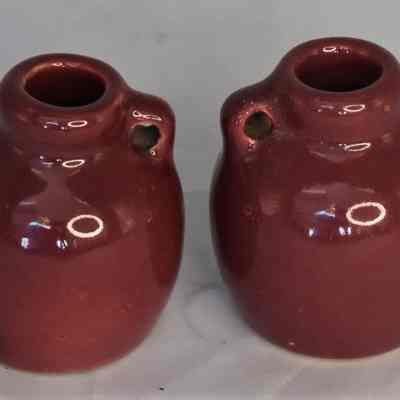 Vintage Red Pottery Handled Jugs Salt and Pepper Shakers