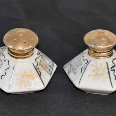 Vintage Porcelain Hexagon Shaped Salt and Pepper Shakers