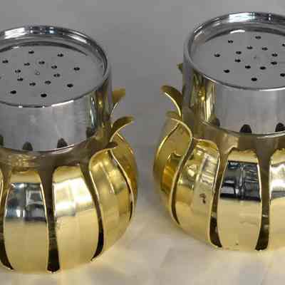 Vintage Gold & Silver Tone Pineapples Glass and Metal Salt and Pepper Shakers