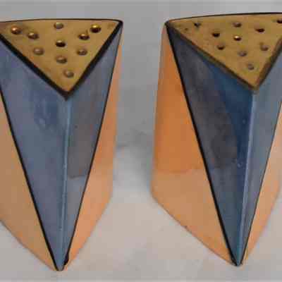 Vintage Blue & Peach Lusterware Triangle Shaped Salt and Pepper Shakers