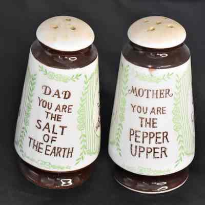 Vintage Dad Salt of the Earth and Mother the Pepper Upper Salt and Pepper Shakers