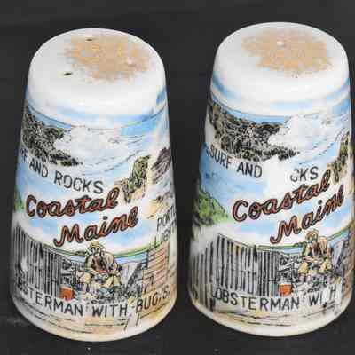Vintage Ceramic Souvenir Coastal Maine Lobsterman Salt and Pepper Shakers