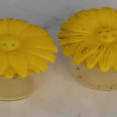 Vintage Plastic Yellow Flowers Salt and Pepper Shakers