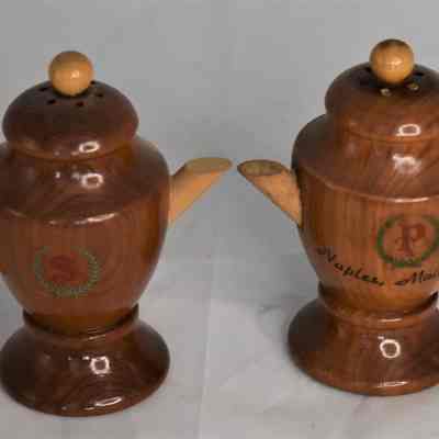 Vintage Wooden Teapot Salt & Pepper Shakers Souvenir - Camp Fair Haven Naples, Maine
