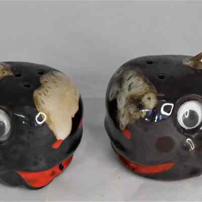 Vintage Redware Pottery Whales with Googly Eyes Salt and Pepper Shakers Made in Japan