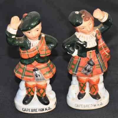 Vintage Ceramic Scottish Boy and Girl Souvenir of Cape Breton Nova Scotia Salt & Pepper Shakers Made in Japan