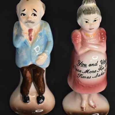 Vintage Pregnant Grandma & Grandpa Ceramic Salt and Pepper Shakers Made in Japan