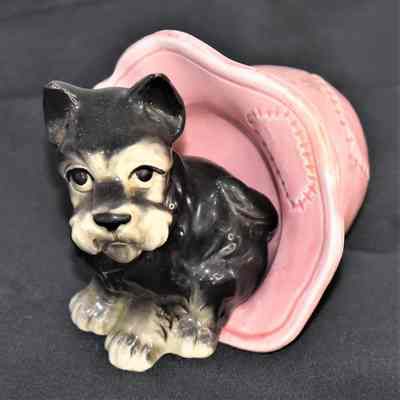 Vintage Ceramic Scotty Dog Pink Hat Salt and Pepper Shakers Made in Japan