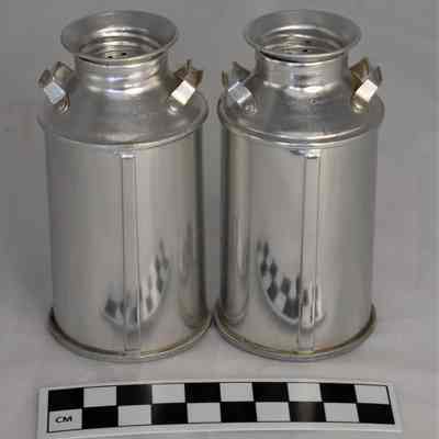 Back and size comparison for milk can salt and pepper shakers.