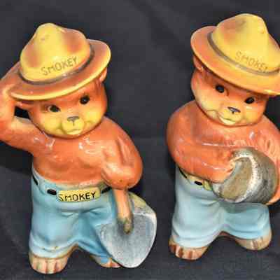 Vintage Smokey the Bear Forest Ranger Salt and Pepper Shakers Made in Japan