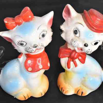 Vintage Ceramic Girl & Boy Cats Salt and Pepper Shakers by Artmark