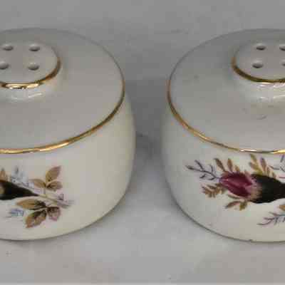 Vintage Porcelain Hand Painted Rosebuds Teacup Salt and Pepper Shakers
