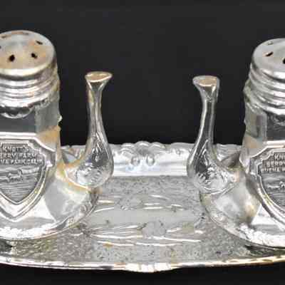 Vintage Silver Metal Coffee and Tea Set Knotts Berry Farm Buena Park California Salt and Pepper Shakers