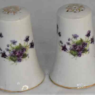 Lefton China Hand Painted Purple Violets Salt and Pepper Shakers