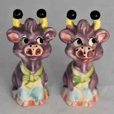 Vintage Ceramic Purple Cows Salt and Pepper Shakers Made in Japan