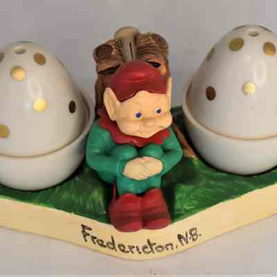 Vintage Manorware England Ceramic & Plastic Elf Salt and Pepper Shaker Fredericton, N.B.