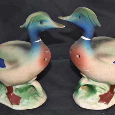 Vintage Ceramic Blue and Green Ducks Salt & Pepper Shakers