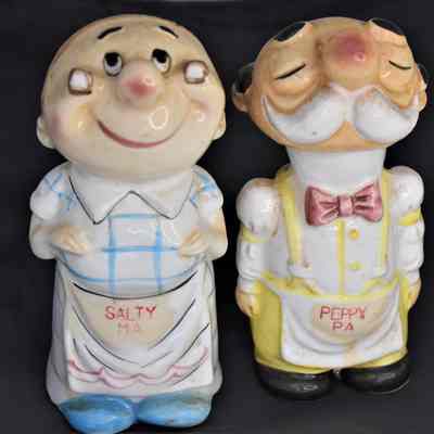 Vintage Ceramic "Salty Ma & Peppy Pa" Salt and Pepper Shakers Made in Japan