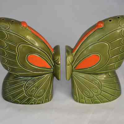 Vintage Ceramic Butterfly Salt and Pepper Shakers. Made in Japan.