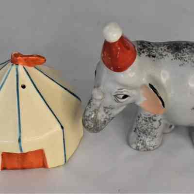 Vintage Circus Tent & Elephant Ceramic Salt and Pepper Shakers