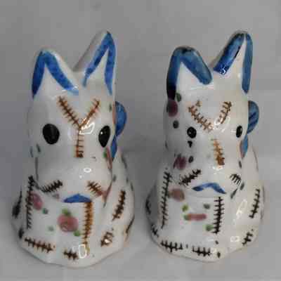 Vintage Ceramic Quilted Stitched Scotty Dog Salt and Pepper Shakers Made in Japan