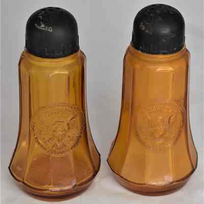 Vintage 1966 Amber Glass Crownford China Salt and Pepper Shakers Made in Italy