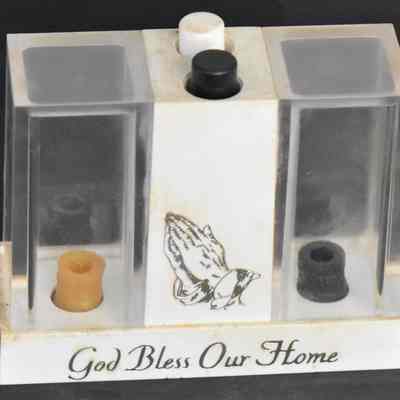 Vintage Plastic "God Bless Our Home" Salt and Pepper Shaker Set