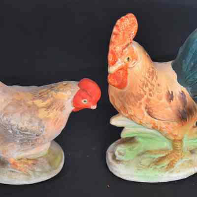 Vintage Ceramic Rooster & Hen Numbered Salt and Pepper Shakers