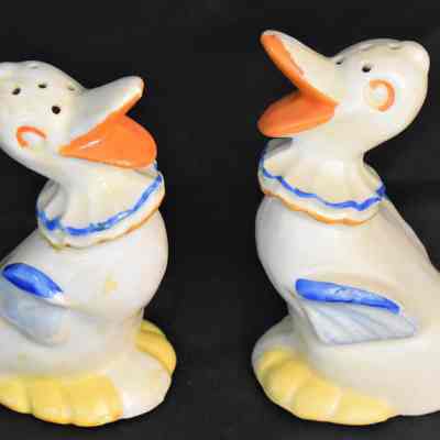 Vintage Ceramic Clown Ducks Salt and Pepper Shakers Made in Japan