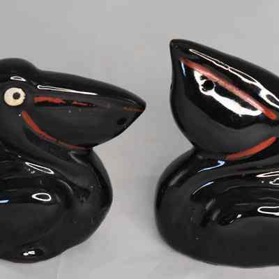 Vintage Black Pelican Salt and Pepper Shakers