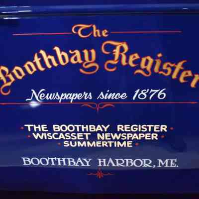 A closer view of the lettering on the door.
