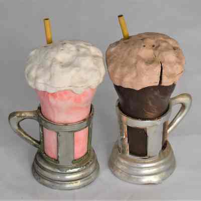 Vintage Plastic Ice Cream Soda w/Straws Salt & Pepper Shakers