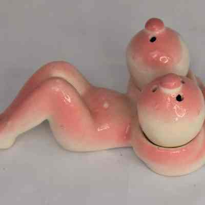 Vintage Nude Reclining Woman Salt and Pepper Shakers 3 Piece Set
