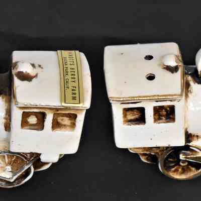 Vintage Ceramic Figural Trains Salt and Pepper Shakers Made in Japan