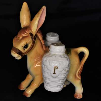 Donkey with Paniers Salt and Pepper Shakers