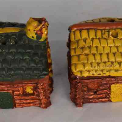 Vintage Chalkware Log Cabin Salt and Pepper Shakers