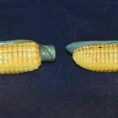 Vintage ceramic corn on the cob salt and pepper shakers. Made in Japan.