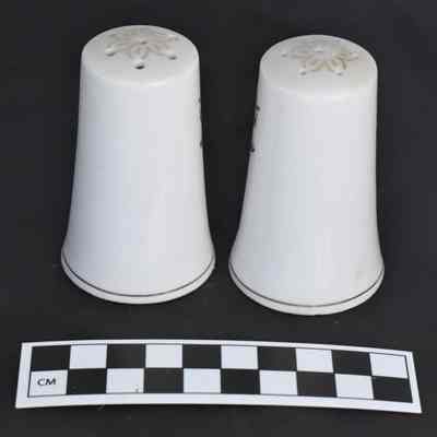 Back and size comparison for Golden Anniversary salt and pepper shakers.
