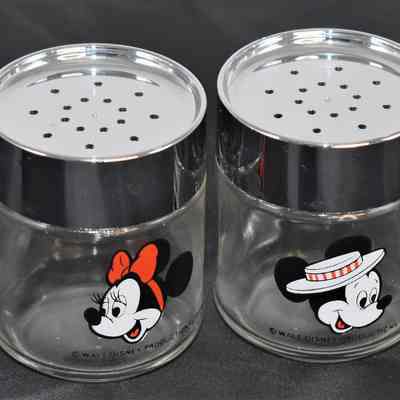 Walt Disney Productions Mickey & Minnie Mouse Glass Salt and Pepper Shakers