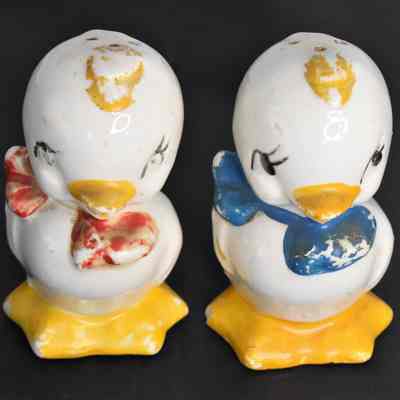 Vintage Ceramic Girl & Boy Ducks Salt and Pepper Shakers