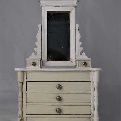 Dollhouse White Wooden Dresser with Mirror